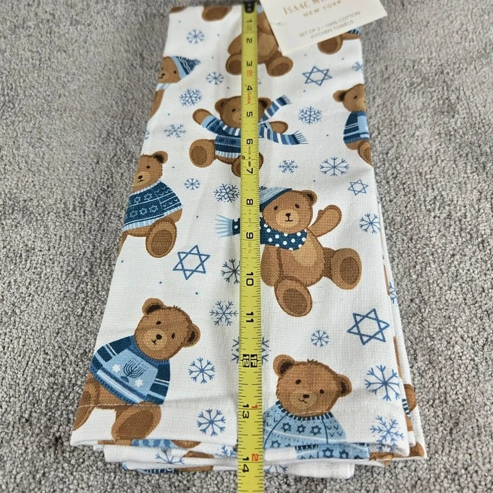 Isaac Mizrahi Kitchen Towels Teddy Bears Snowflakes Hanukkah‎ Theme Set of 2